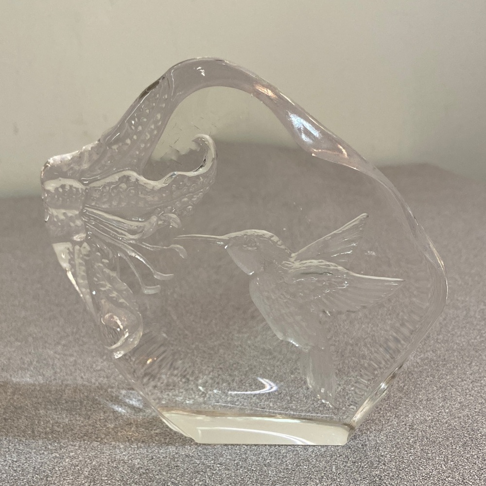 Etched Crystal Hummingbird Paperweight